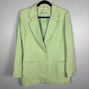 Eddie Bauer Women's Medium Green 100% Linen One Button Lined Blazer Jacket VTG